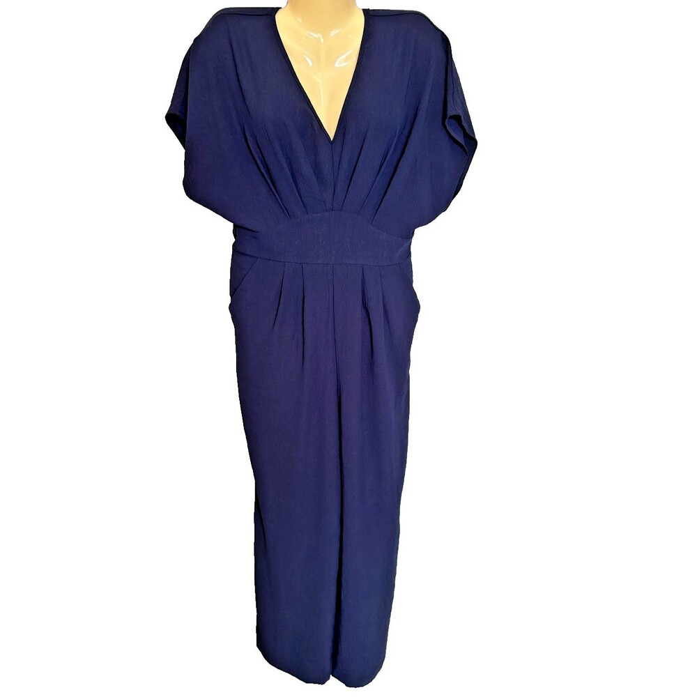 Cupshe L V-Neck Short Sleeve Straight Leg Jumpsuit navy - Picture 5 of 11